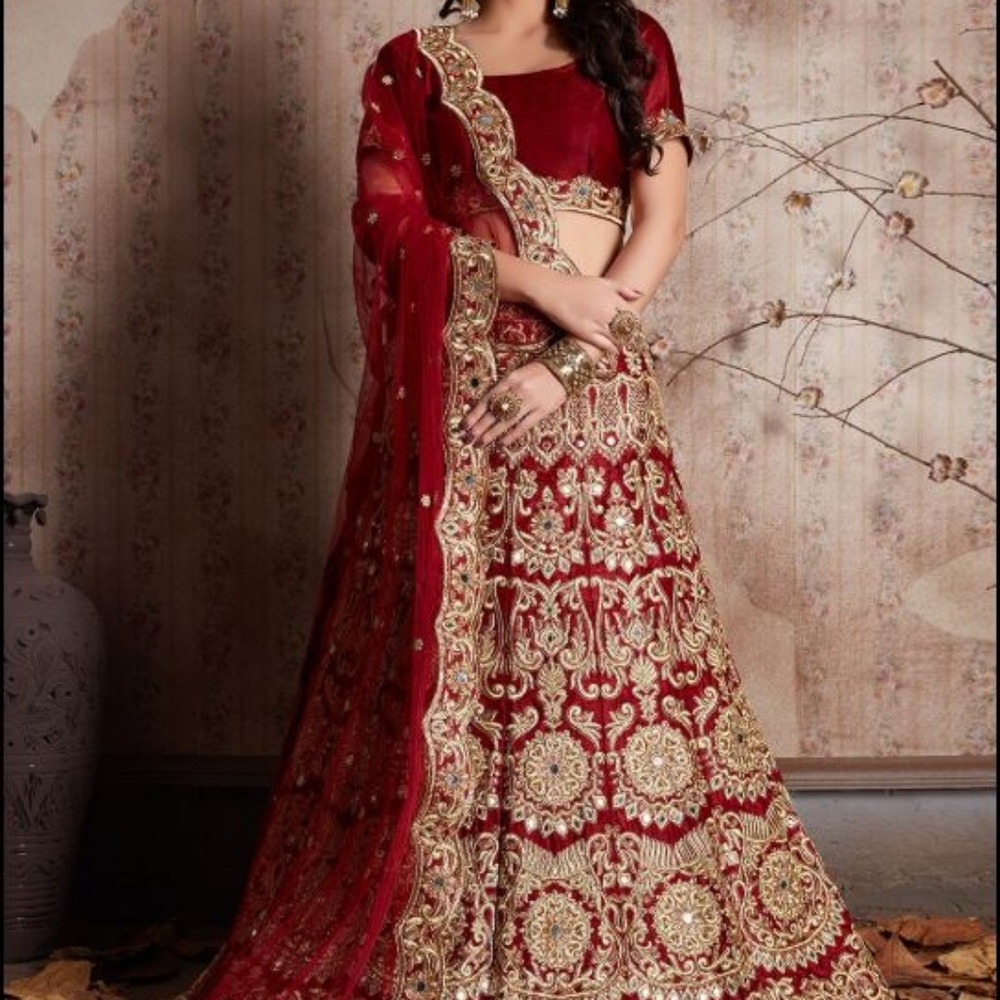 Maroon Golden Indian Bridal Lehenga Choli